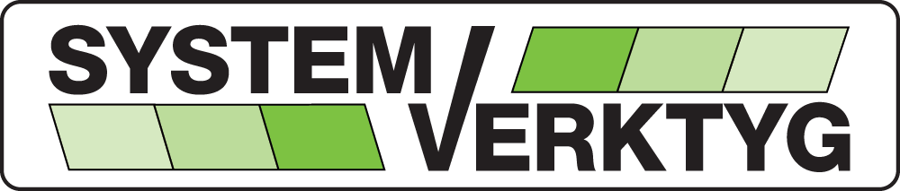 Systemverktyg AB:s logotyp – texten SYSTEM/VERKTYG i svart med gröna rutmönster-accenter.